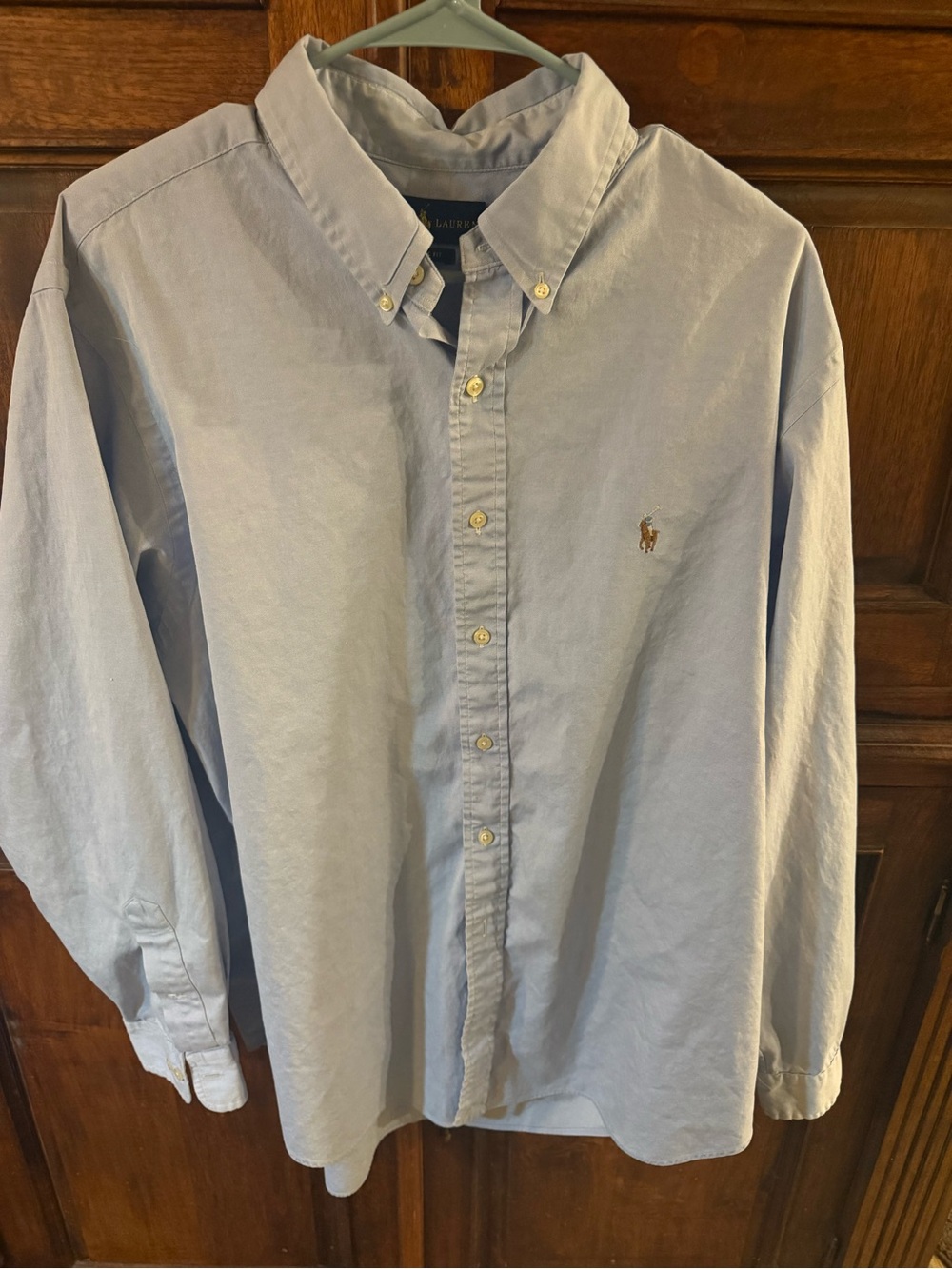 Ralph Lauren Shirt Mens 17.5 Blue Brown Pony Button Up Classic Blue Label